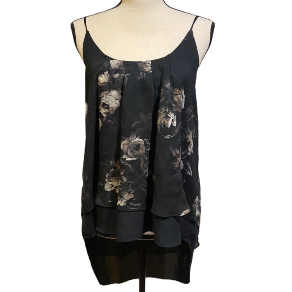 Chaser Black Floral High Low Tank Top